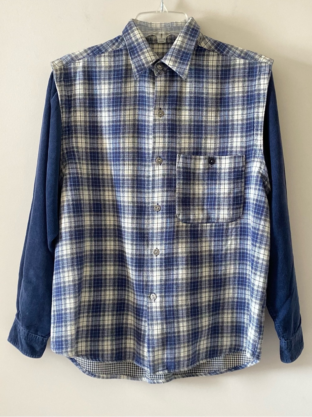 Men’s Two Blue Tones Pleated Long Sleeves Flannel Shirt - L - Pre-owned
